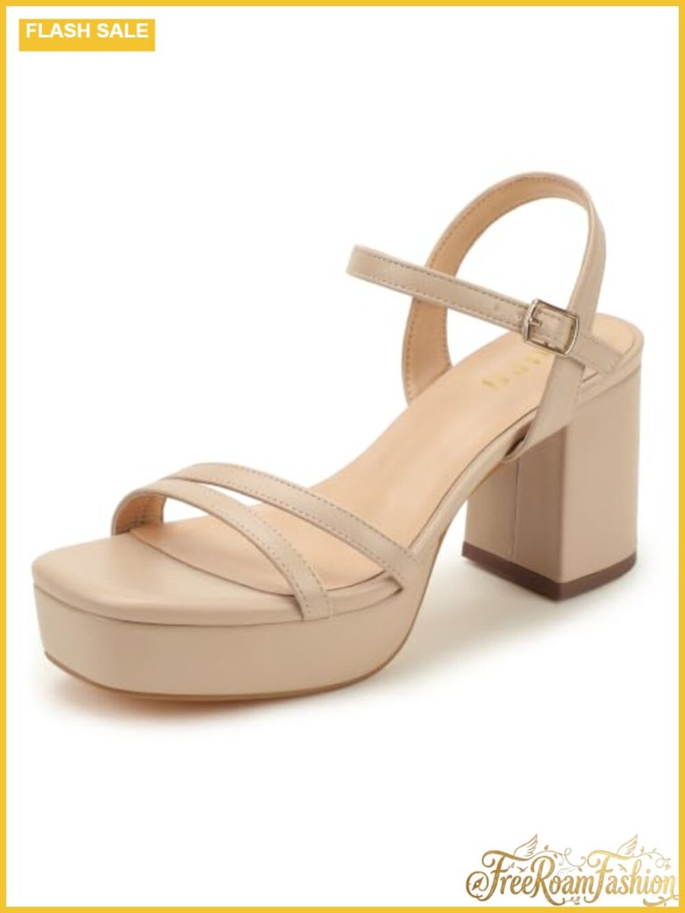 IDIFU Platform Chunky Block Strappy Heels Sandals Slingback Square Toe